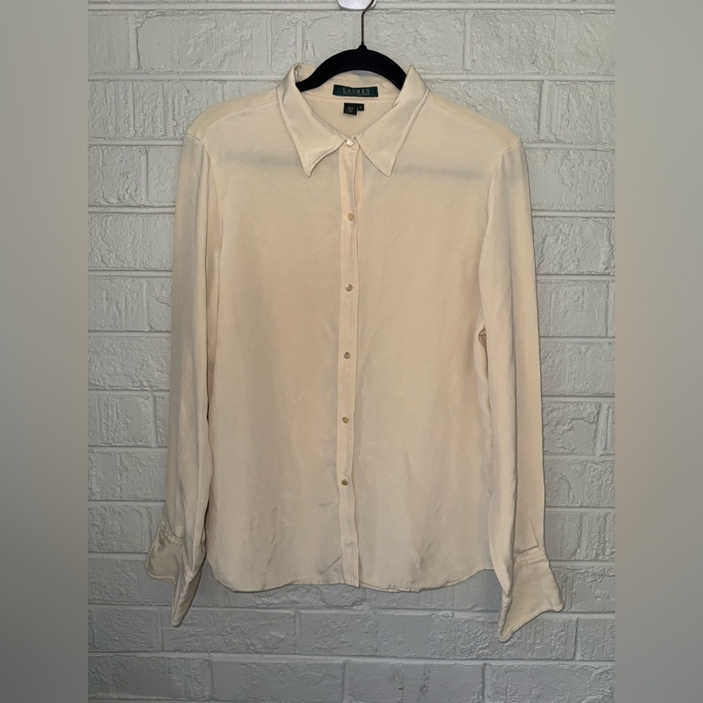 LAUREN RALPH LAUREN women’s button down silk sz 14 EUC ✨